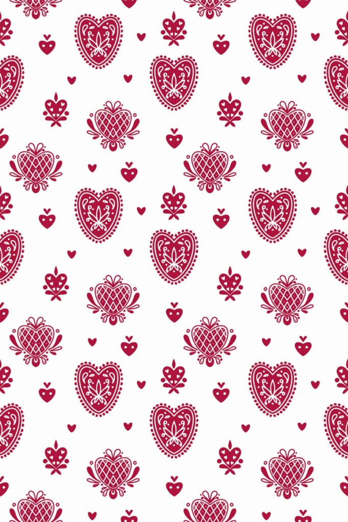 Pattern repeat of Folk heart removable wallpaper design
