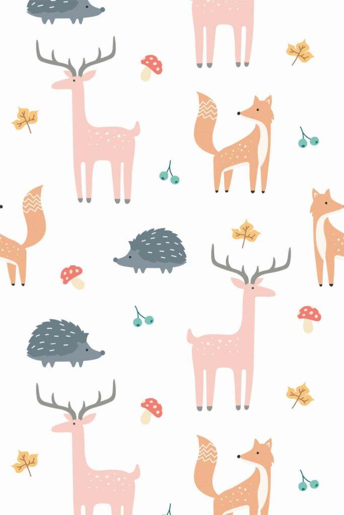 Pattern repeat of Forest animal removable wallpaper design