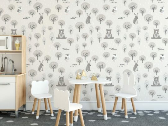Gray forest animal self adhesive wallpaper