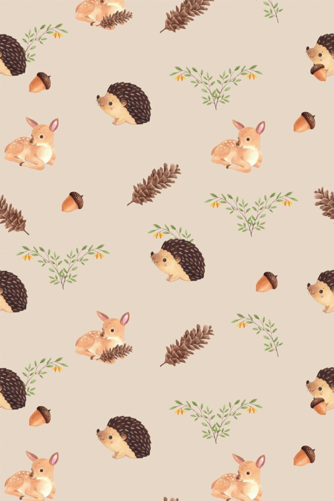 Pattern repeat of Forest animals removable wallpaper design