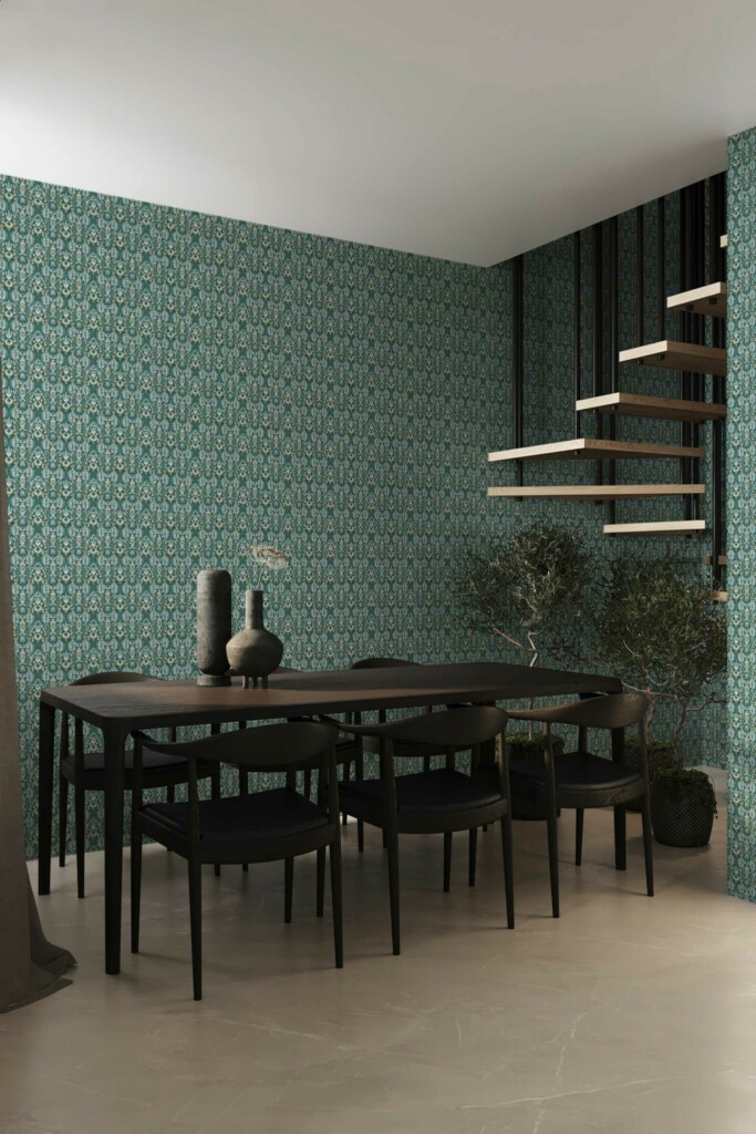 Traditional wallpaper in detailed green damask for modern homes by Fancy Walls