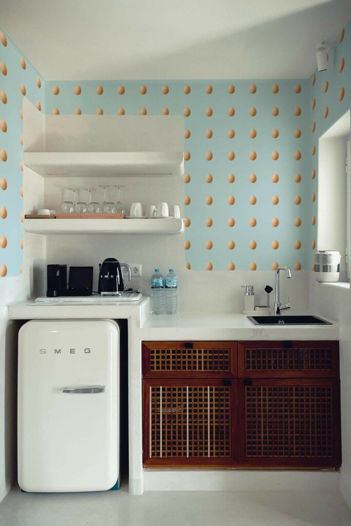 Rustic minimal style kitchen decorated with Fresh eggs peel and stick wallpaper
