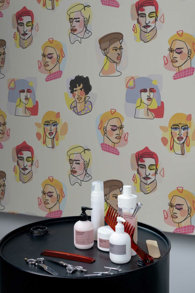 Fancy Walls with peel and stick wallpaper showcasing abstract beautiful faces