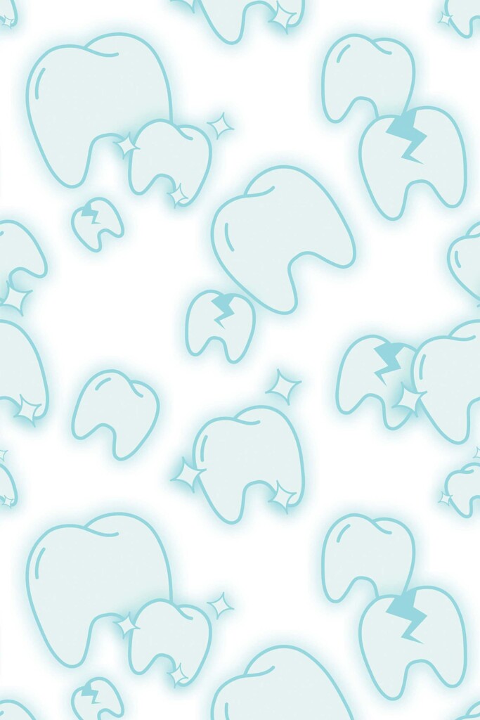 Blue and white self-adhesive wallpaper with smiling minty teeth by Fancy Walls