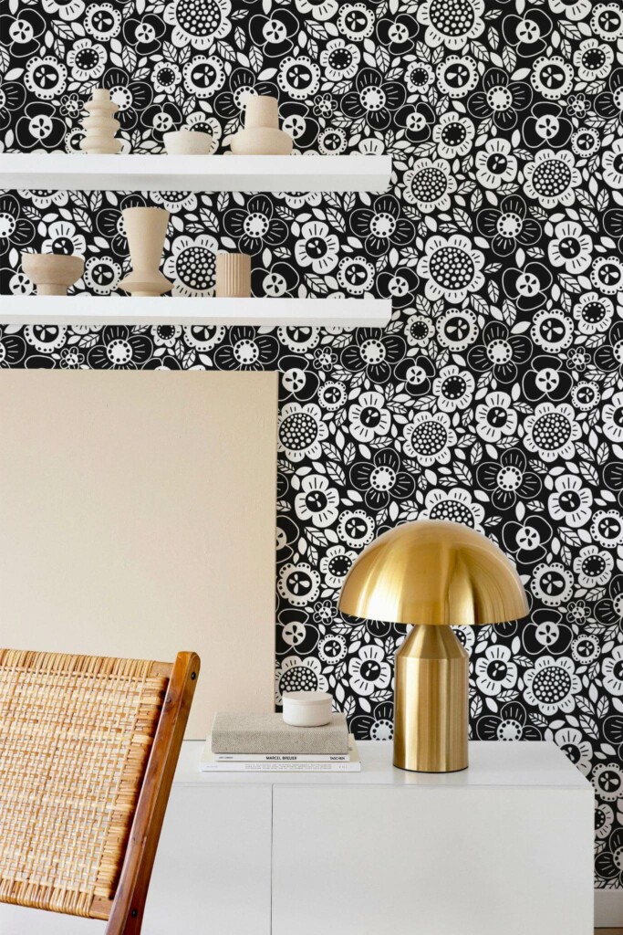 Modern style dining room decorated with Fun floral peel and stick wallpaper