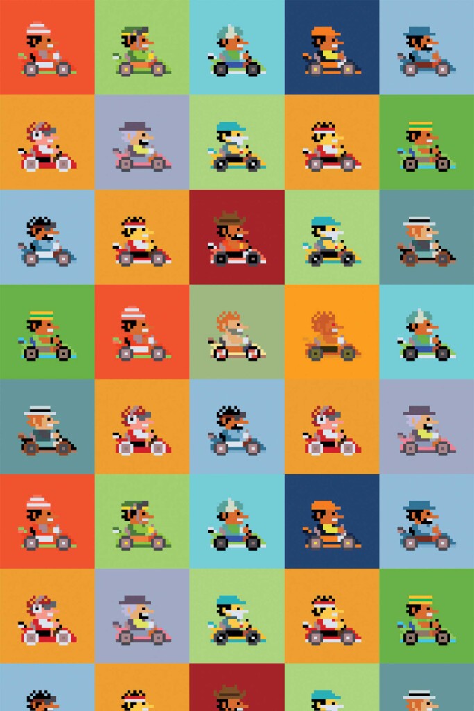 Traditional wallpaper with fun pixel racing cars by Fancy Walls