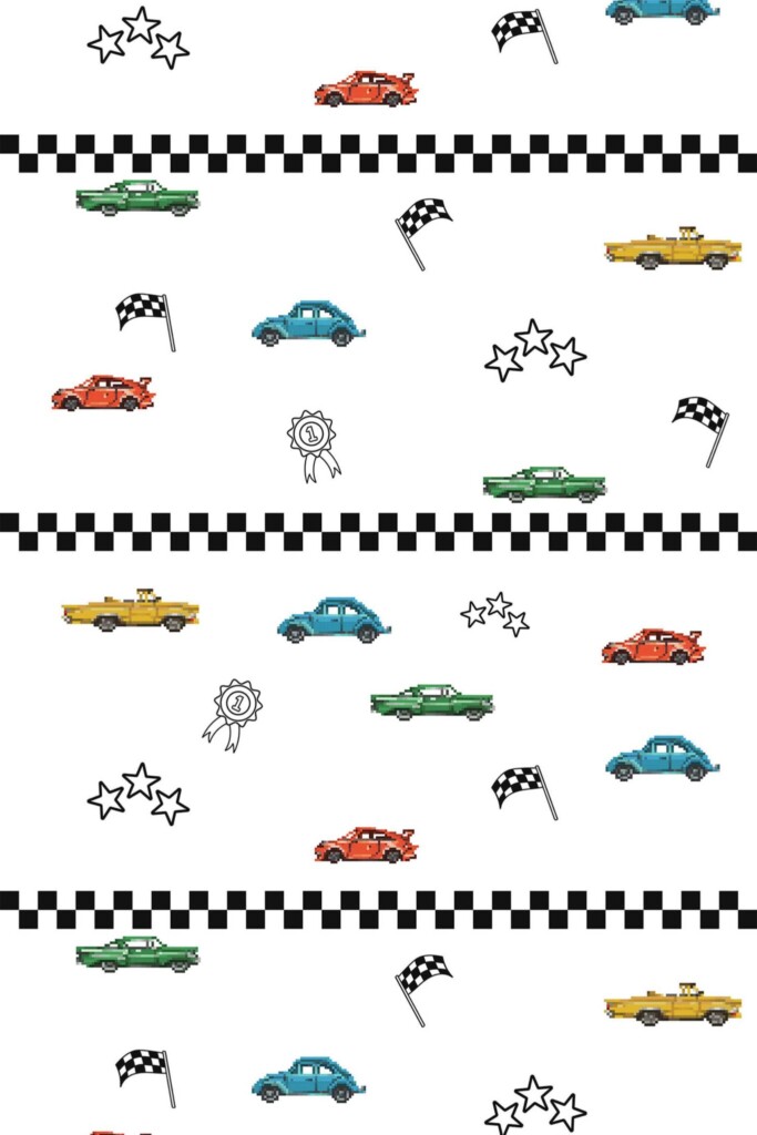 Pixel car pattern wallpaper for walls by Fancy Walls