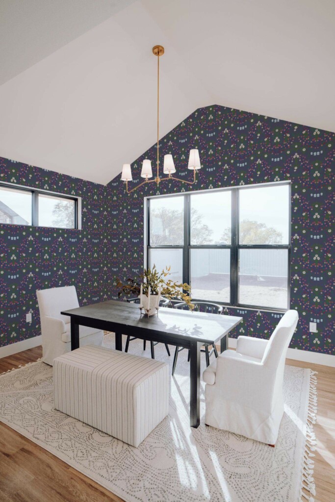 Elegant minimal style dining room decorated with Fun Scandinavian peel and stick wallpaper