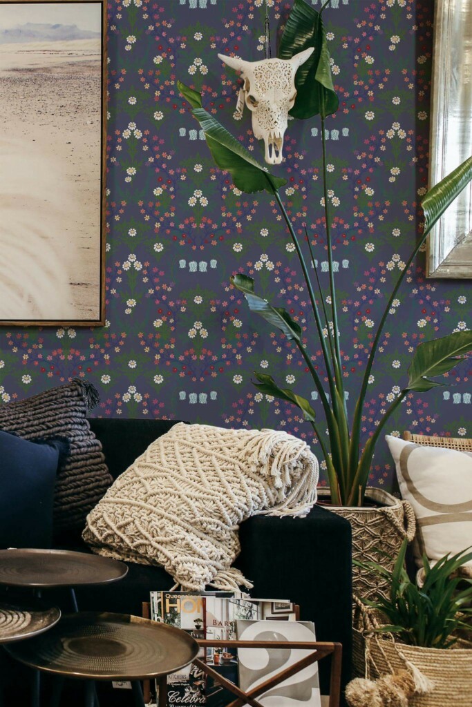 Scandinavian style living room decorated with Fun Scandinavian peel and stick wallpaper