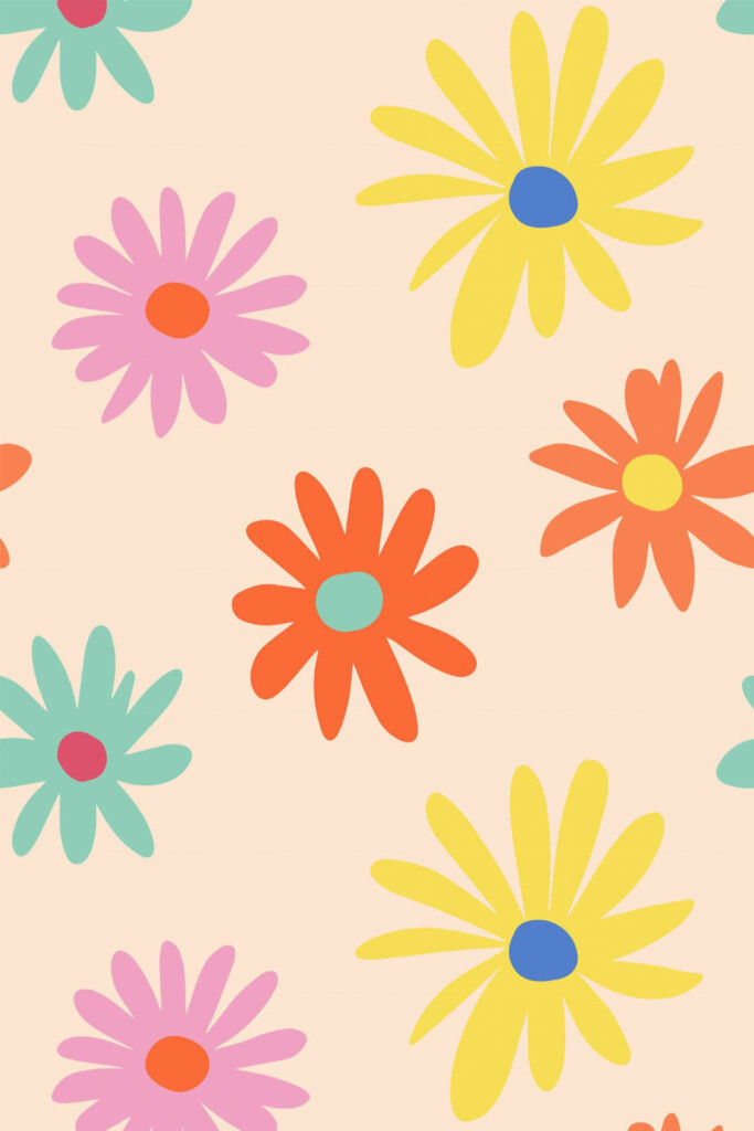 Pattern repeat of Funky flower removable wallpaper design
