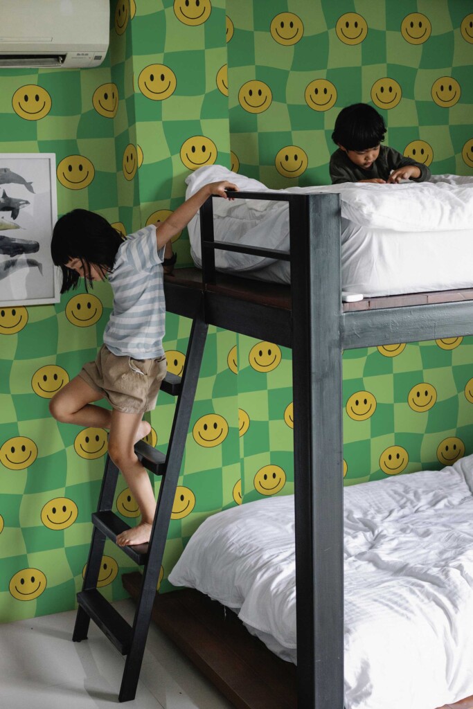 Fancy Walls Green Check wallpaper for Kids room walls in Funky style peel and stick wallpaper
