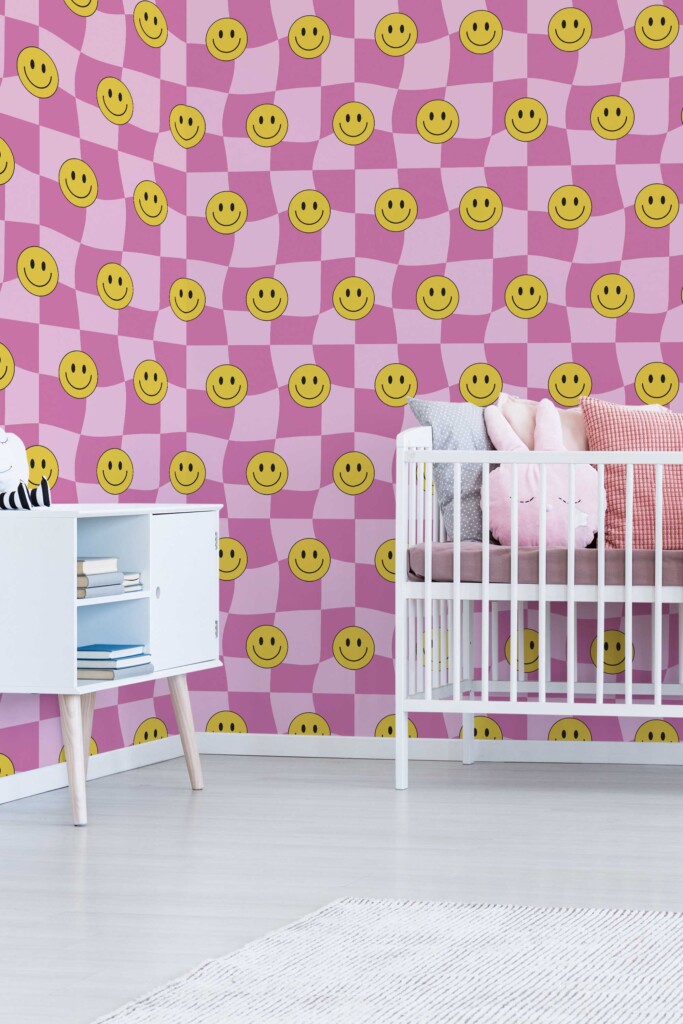 Vibrant pink check wallpaper for walls by Fancy Walls