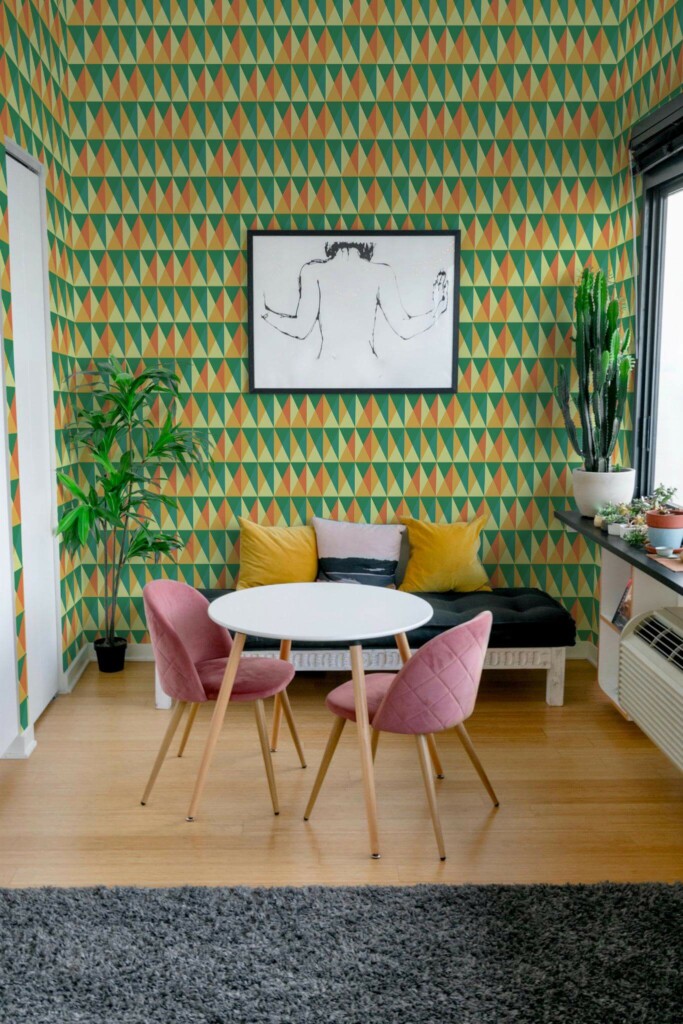 Eclectic style living room decorated with Funky triangles peel and stick wallpaper