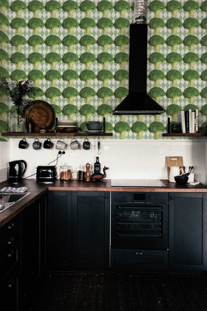 Peel and stick wallpaper with fun green broccoli by Fancy Walls