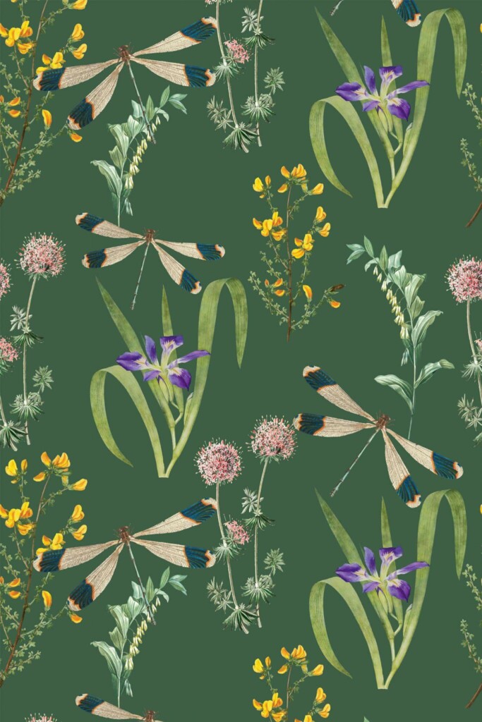Pattern repeat of Garden dragonfly removable wallpaper design
