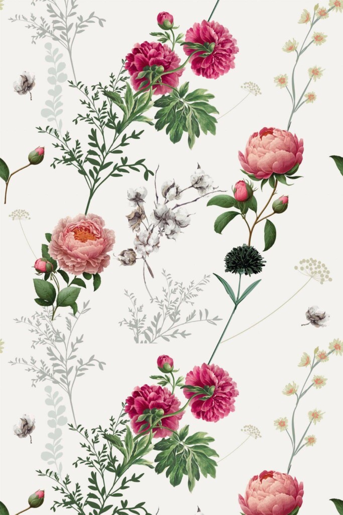 Pattern repeat of Gentle Peony Cottonscape removable wallpaper design