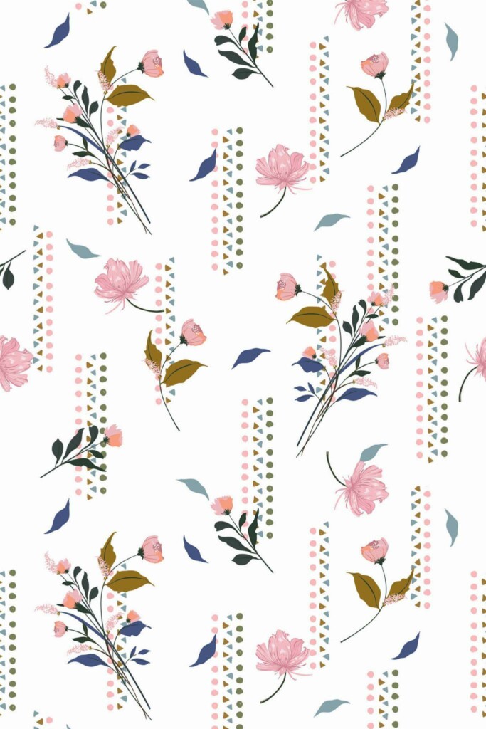 Pattern repeat of Geometric and floral removable wallpaper design