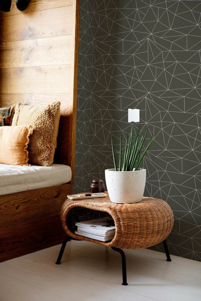 Mid-century modern style bedroom decorated with Geometric apex peel and stick wallpaper