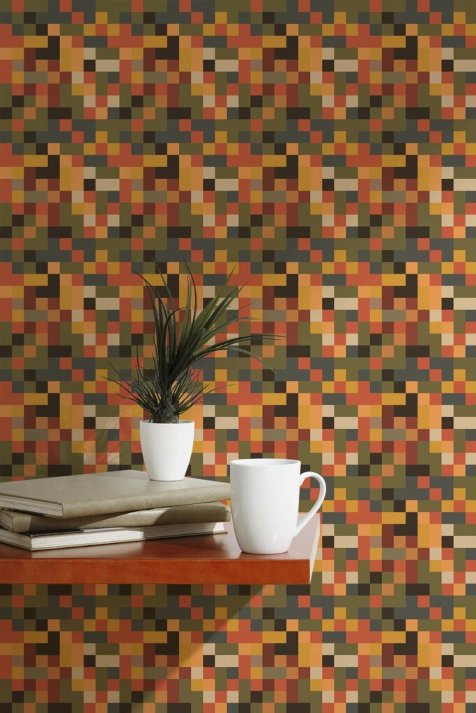 Scandinavian style accent wall decorated with Geometric autumn palette peel and stick wallpaper