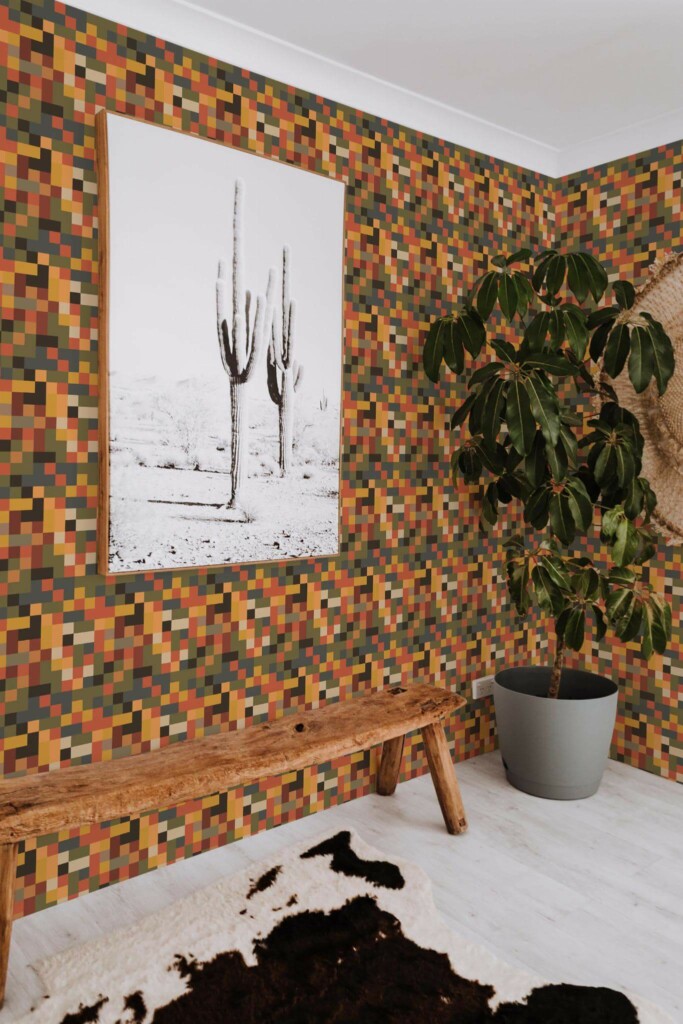 Scandinavian style entryway decorated with Geometric autumn palette peel and stick wallpaper