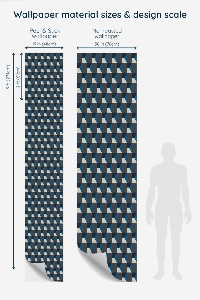 Fancy Walls removable wallpaper with 3D blue geometric design