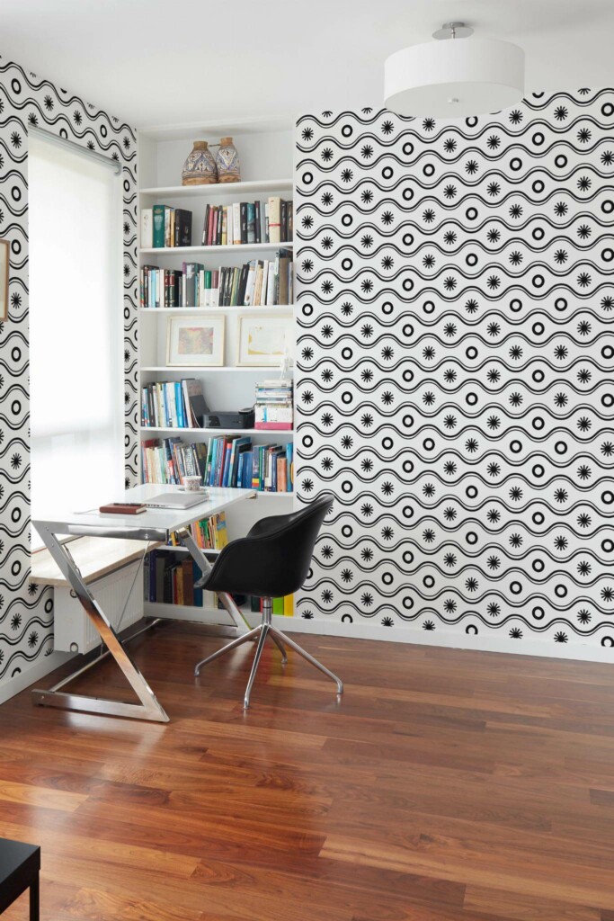 Minimal style home office decorated with Geometric boho peel and stick wallpaper