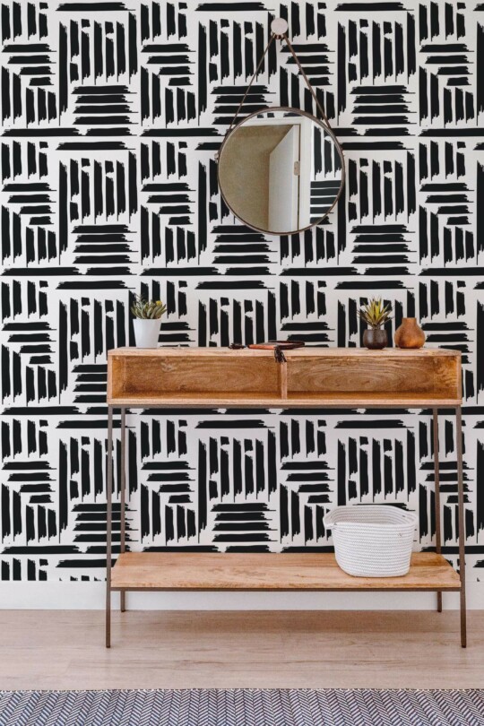 Contemporary style entryway decorated with Geometric Brush stroke peel and stick wallpaper