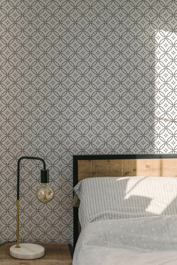 Minimal modern style bedroom decorated with Geometric circle ornament peel and stick wallpaper