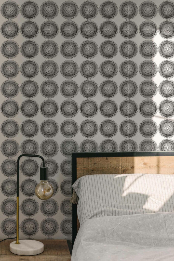 Minimal modern style bedroom decorated with Geometric circle peel and stick wallpaper