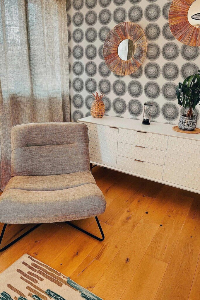 Modern style living room decorated with Geometric circle peel and stick wallpaper