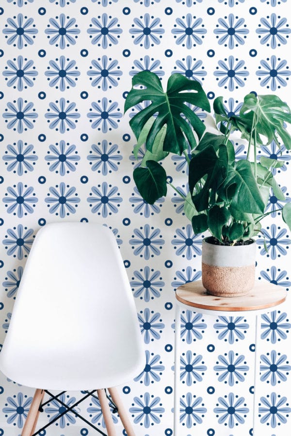 Blue floral tile effect temporary wallpaper
