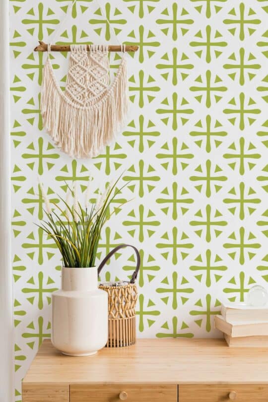 Geometric tile cross ornament wallpaper for walls