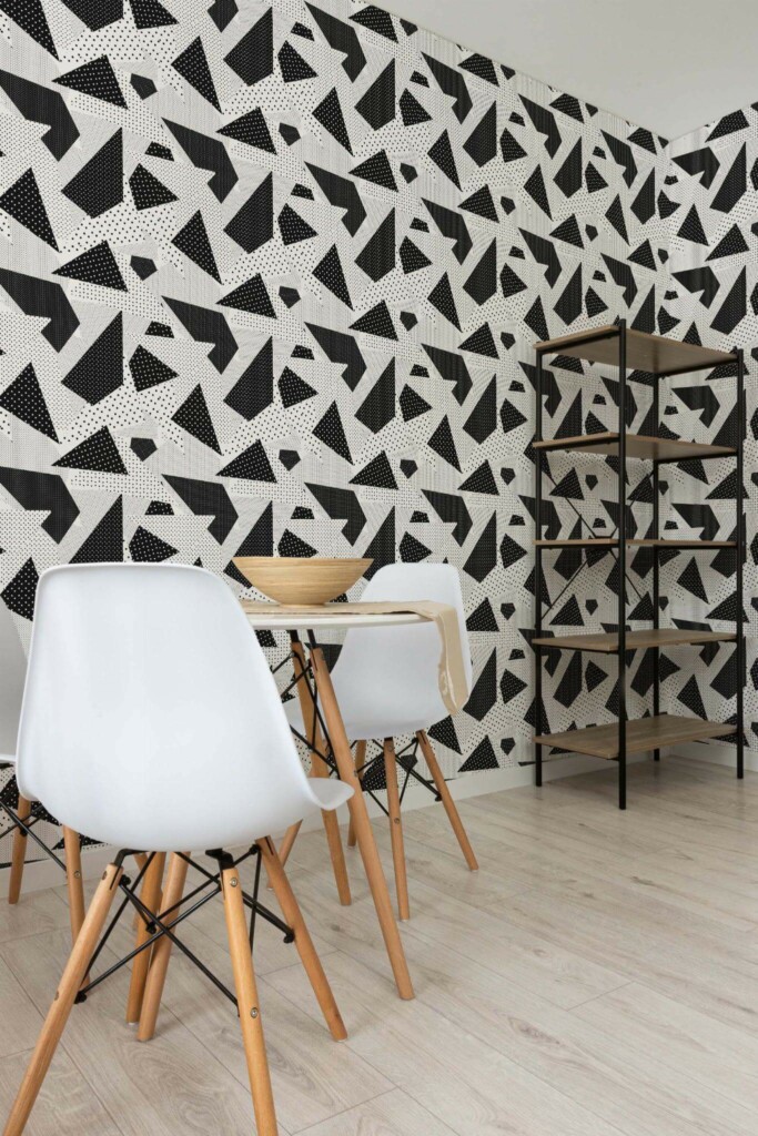 Minimalist style dining room decorated with Geometric dotted peel and stick wallpaper