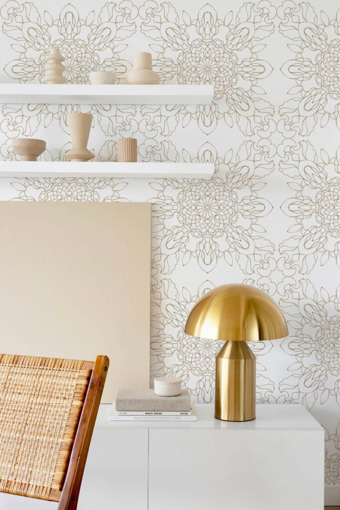 Modern style dining room decorated with Geometric floral peel and stick wallpaper