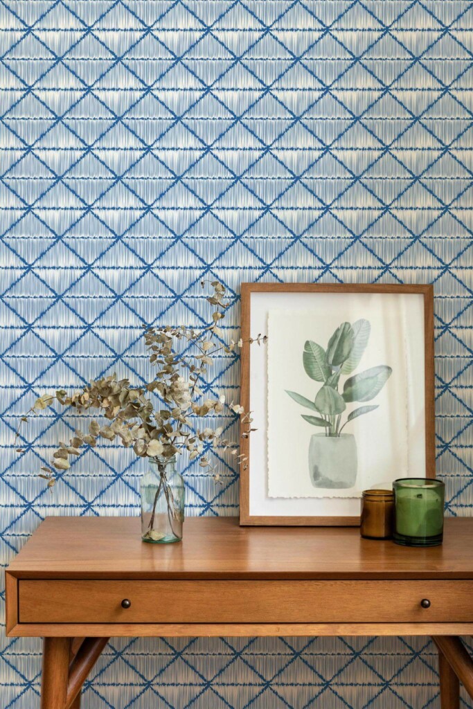 Mid-century modern style living room decorated with Geometric ikat peel and stick wallpaper