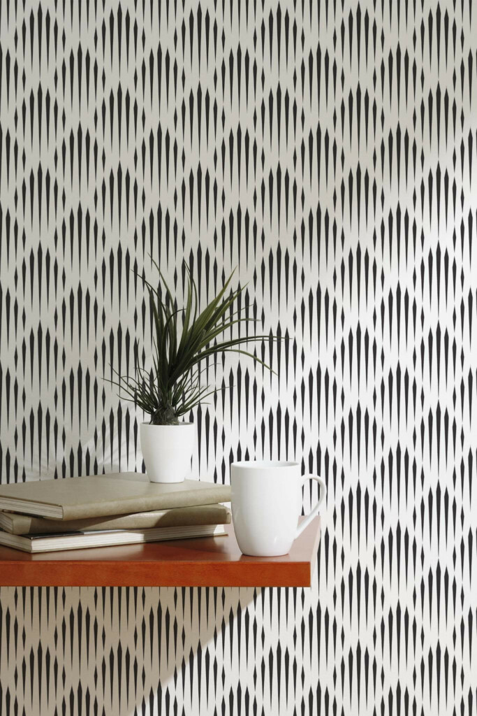 Scandinavian style accent wall decorated with Geometric lines peel and stick wallpaper