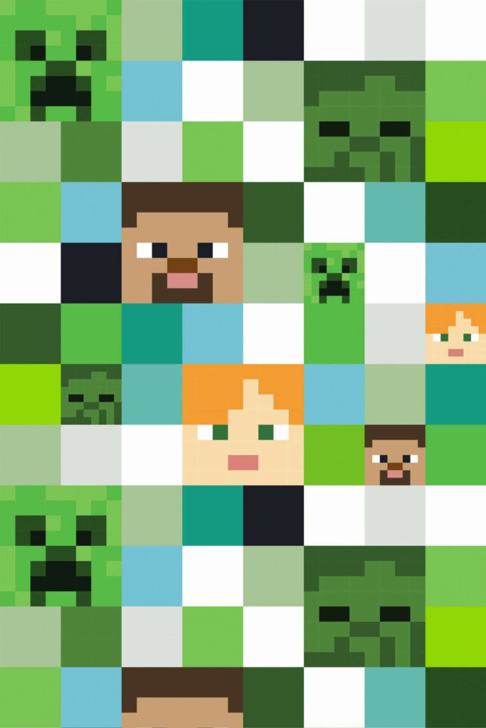 Pattern repeat of Geometric Minecraft inspired removable wallpaper design