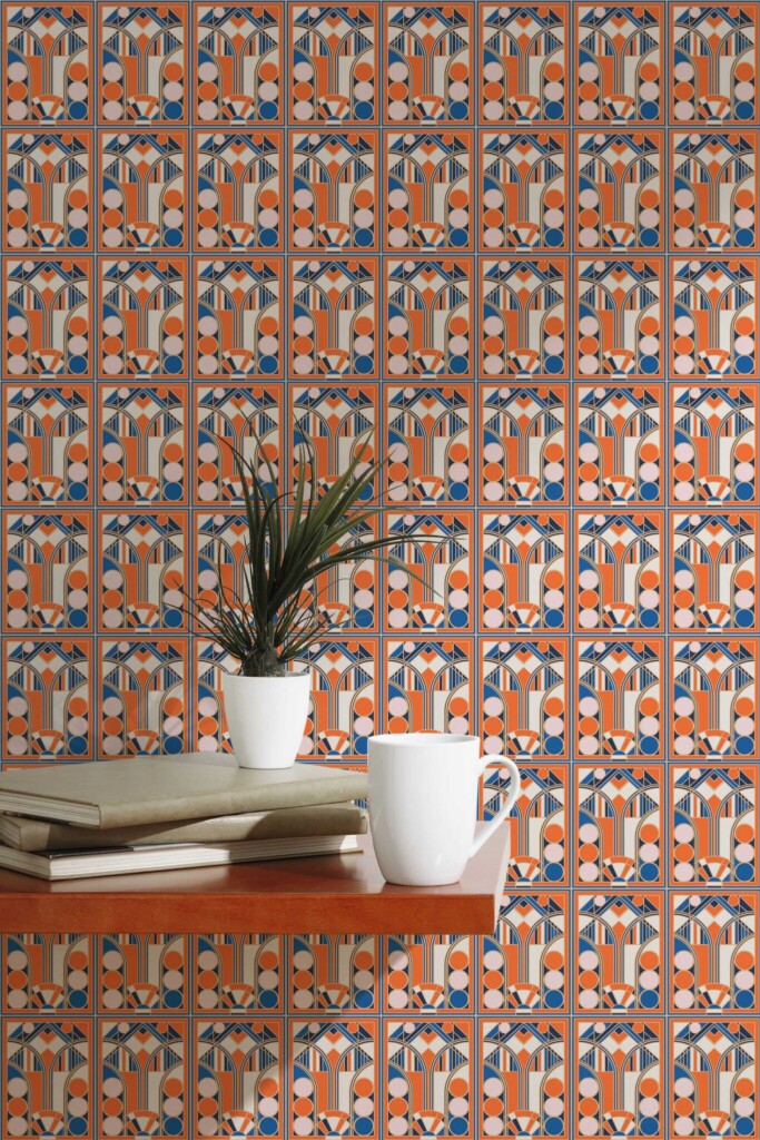 Fancy Walls bold Orange Geometric self-adhesive wallpaper for modern spaces.