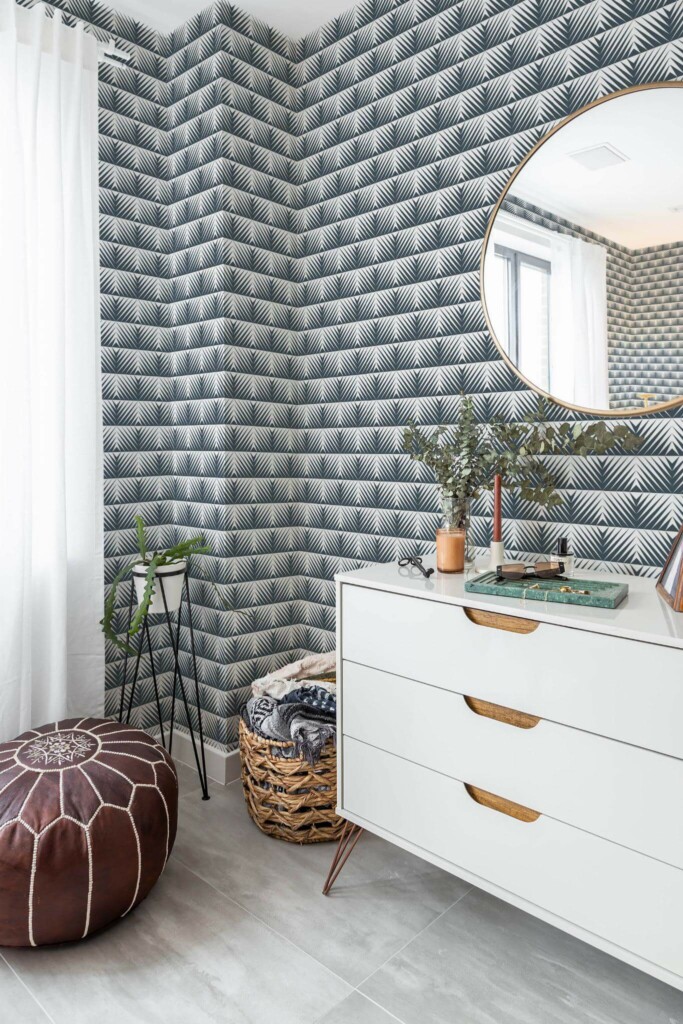 Scandinavian style bedroom decorated with Geometric pattern peel and stick wallpaper and Mediterranean accents