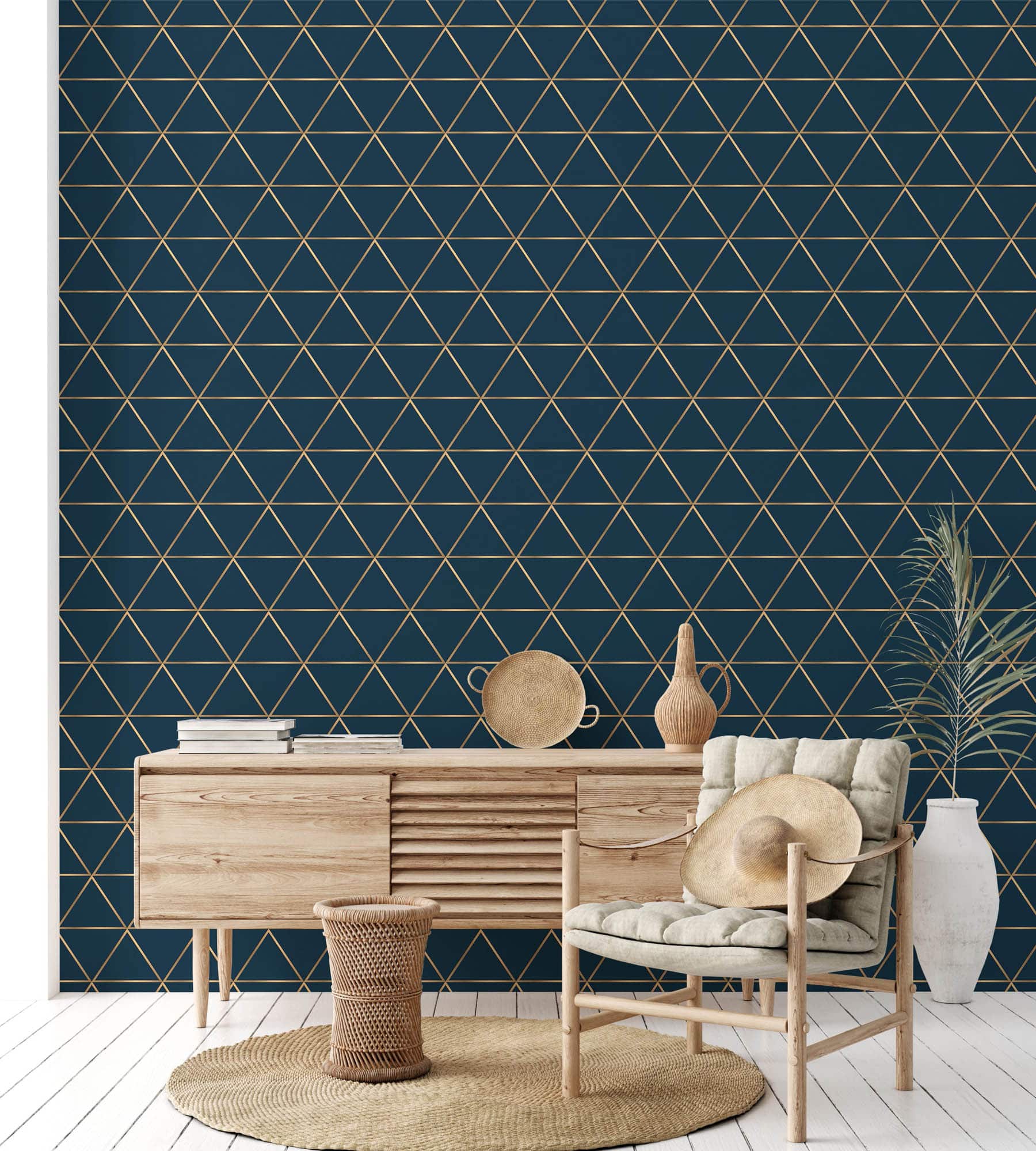 Blue luxury geometric wallpaper - Peel and Stick or Traditional