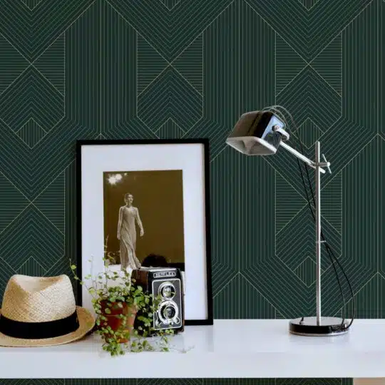 Art Deco Wallpaper  Peel  Stick Removable Wallpaper  Woven Texture   Green Planet Print