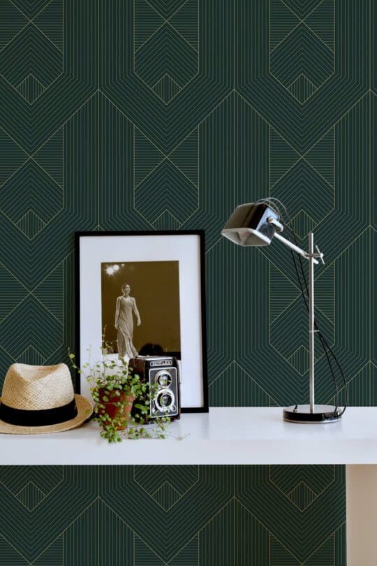 geometric green traditional wallpaper