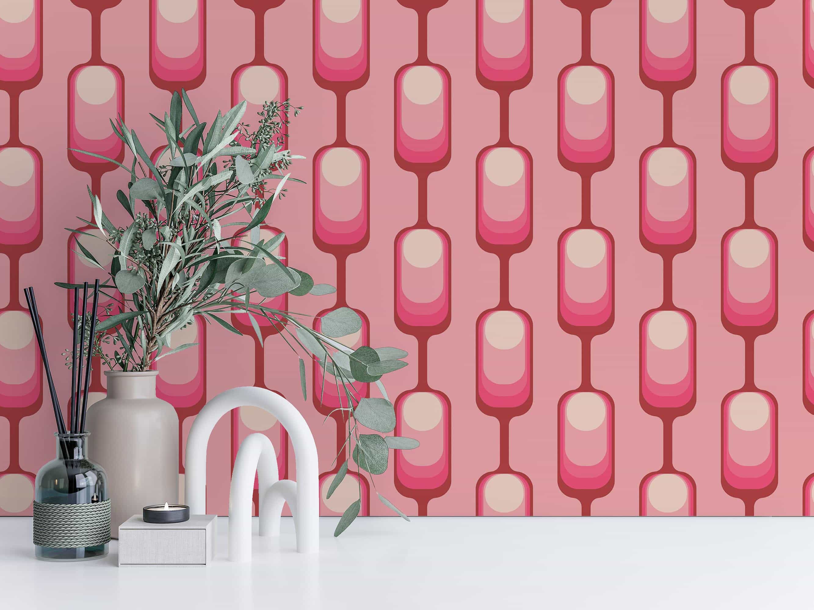 Pink retro wallpaper - Peel and Stick or Non-Pasted