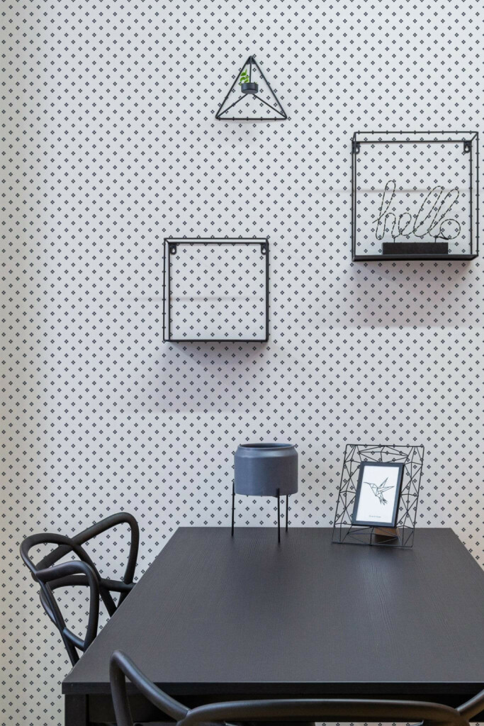 Industrial modern style dining room decorated with Geometric rhombus Polka Dot peel and stick wallpaper