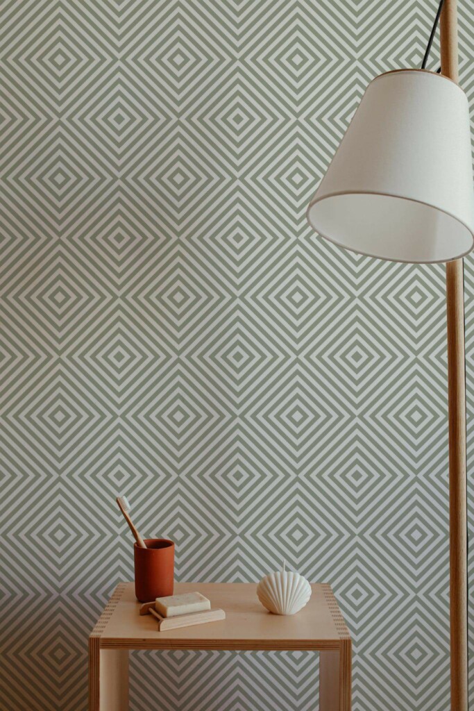 Minimal style bathroom decorated with Geometric rhombus peel and stick wallpaper