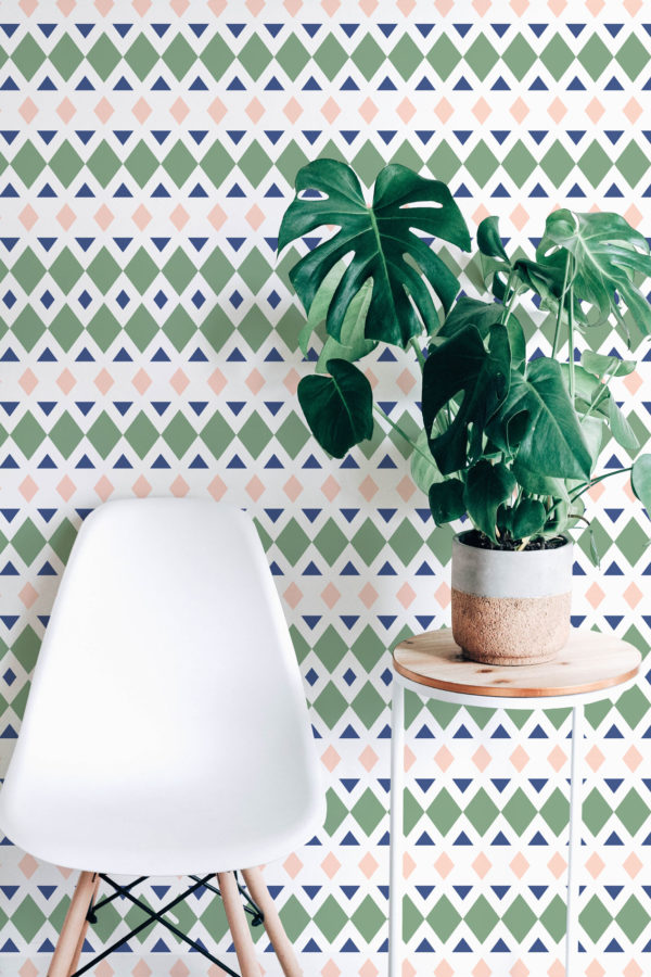 green geometric rhombus removable wallpaper