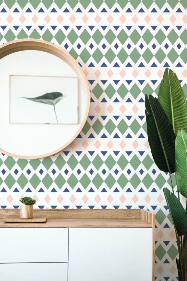 green geometric rhombus self-adhesive wallpaper