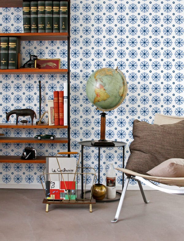 Blue floral tile effect stick on wallpaper