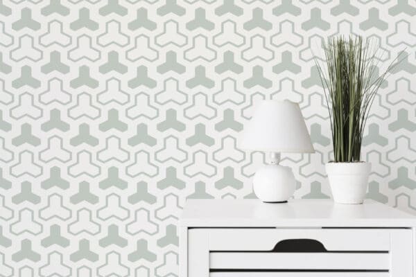 White and green geometric shapes peel and stick wallpaper