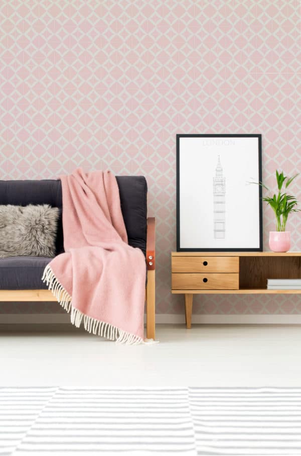 Pink square pattern peel stick wallpaper